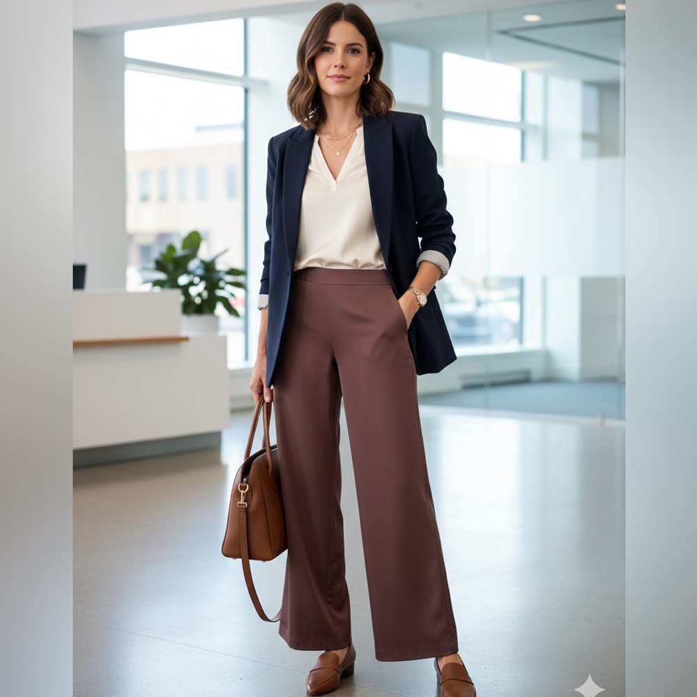 Forever 21 Women Chocolate Brown Wide Leg Pants Slit Detail Size S